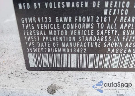 2021 Volkswagen Jetta 1.4T R-Line/1.4T S/1.4T Se from USA, damaged, VIN 3VWC57BU5MM018422